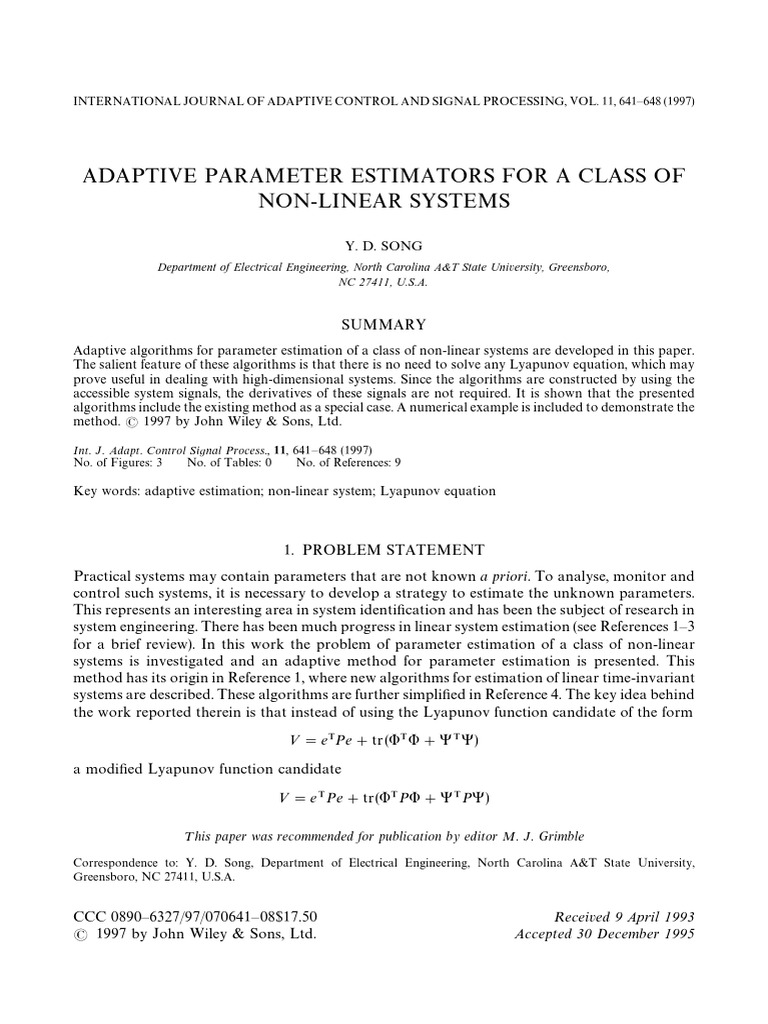 Adaptive Estimators for Non-Linear Systems | PDF | Nonlinear System ...