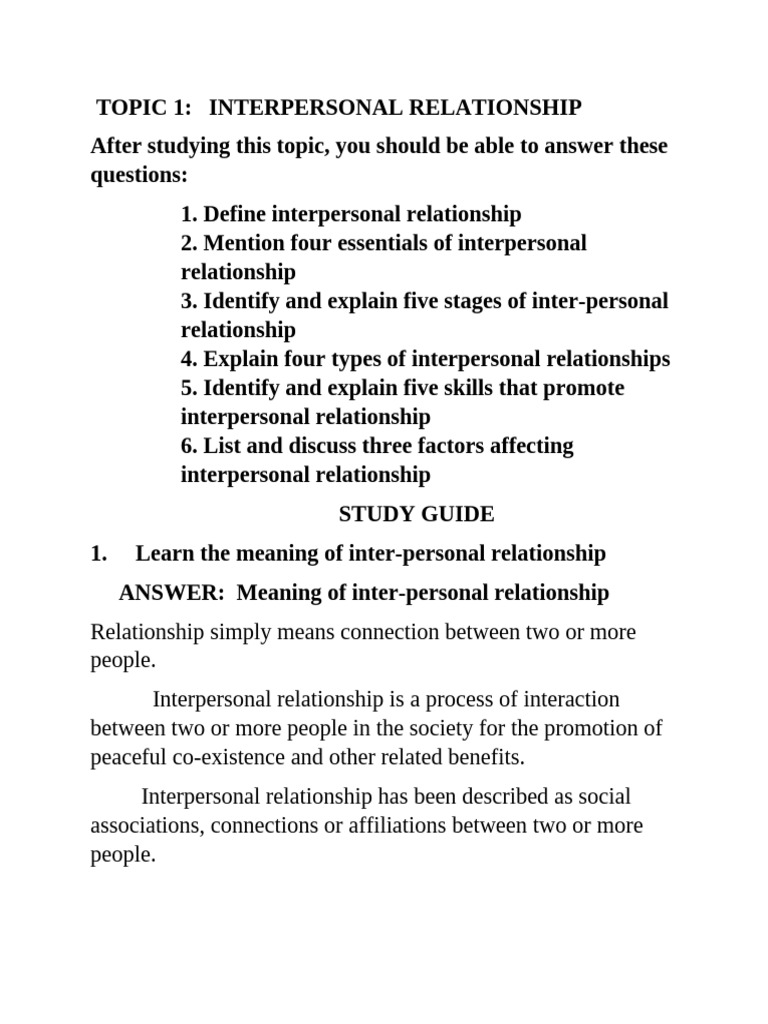 Stages and Types of Interpersonal Relationships | PDF | Family ...