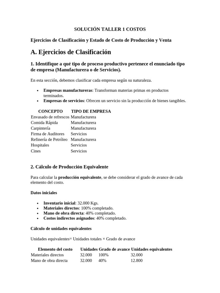 Clasificación y Cálculo de Costos Empresariales | PDF | Business ...