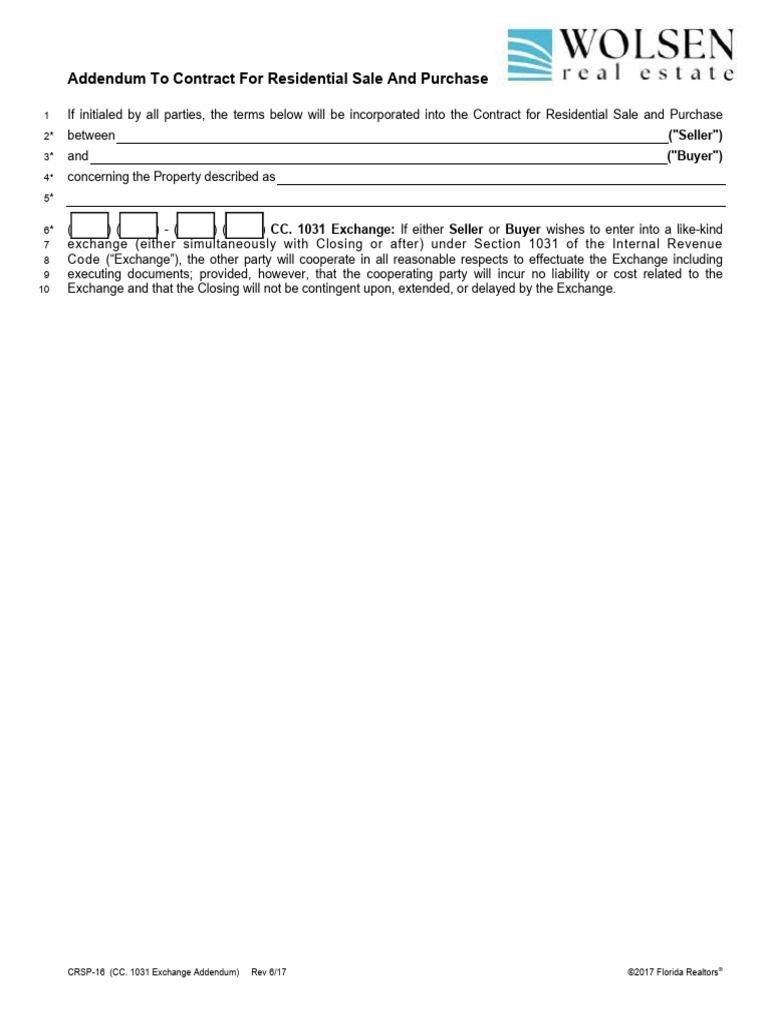 1031 Exchange Addendum for Sale Contract | PDF