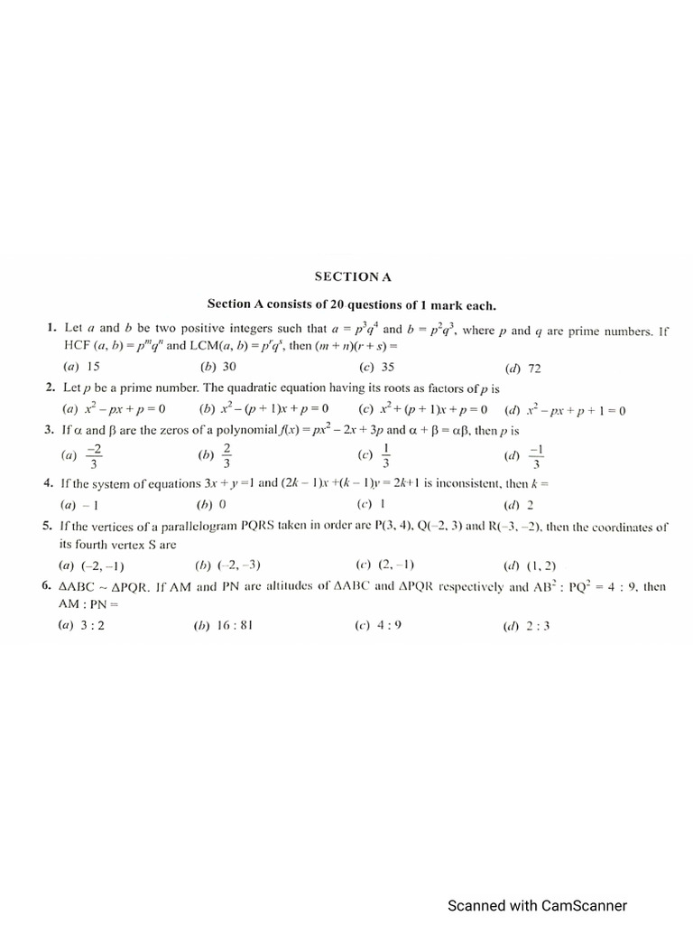 SSIS 10th Maths Practice Paper | PDF