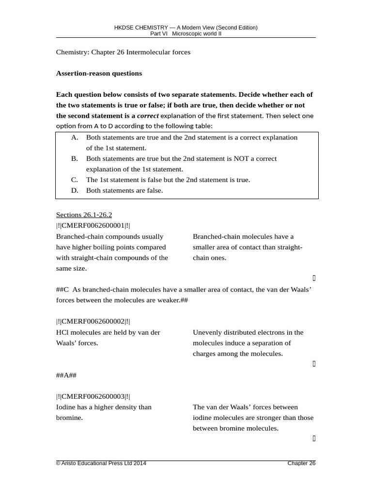 Chapter 26 Assertion-Reason Questions | PDF | Chemical Bond ...