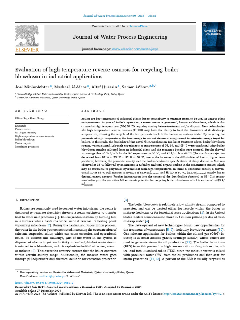 Evaluation of High-Temperature Reverse Osmosis For Recycling Boiler ...