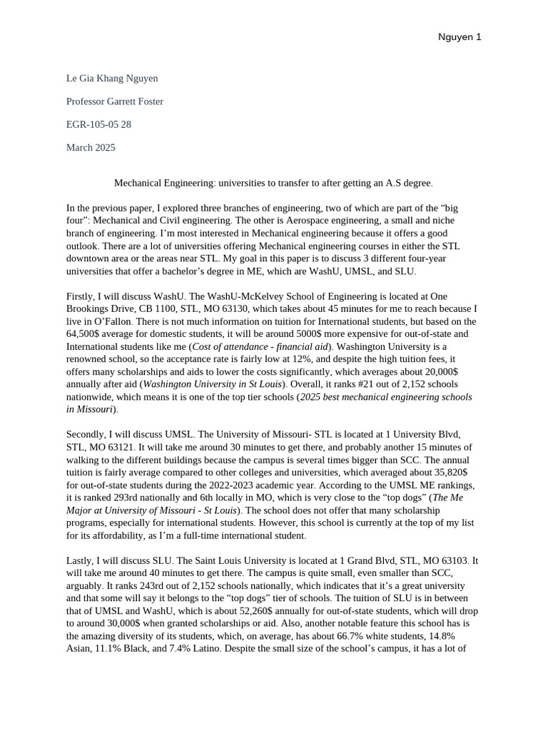 Mechanical Engineering - Universities To Transfer To After Getting An A ...