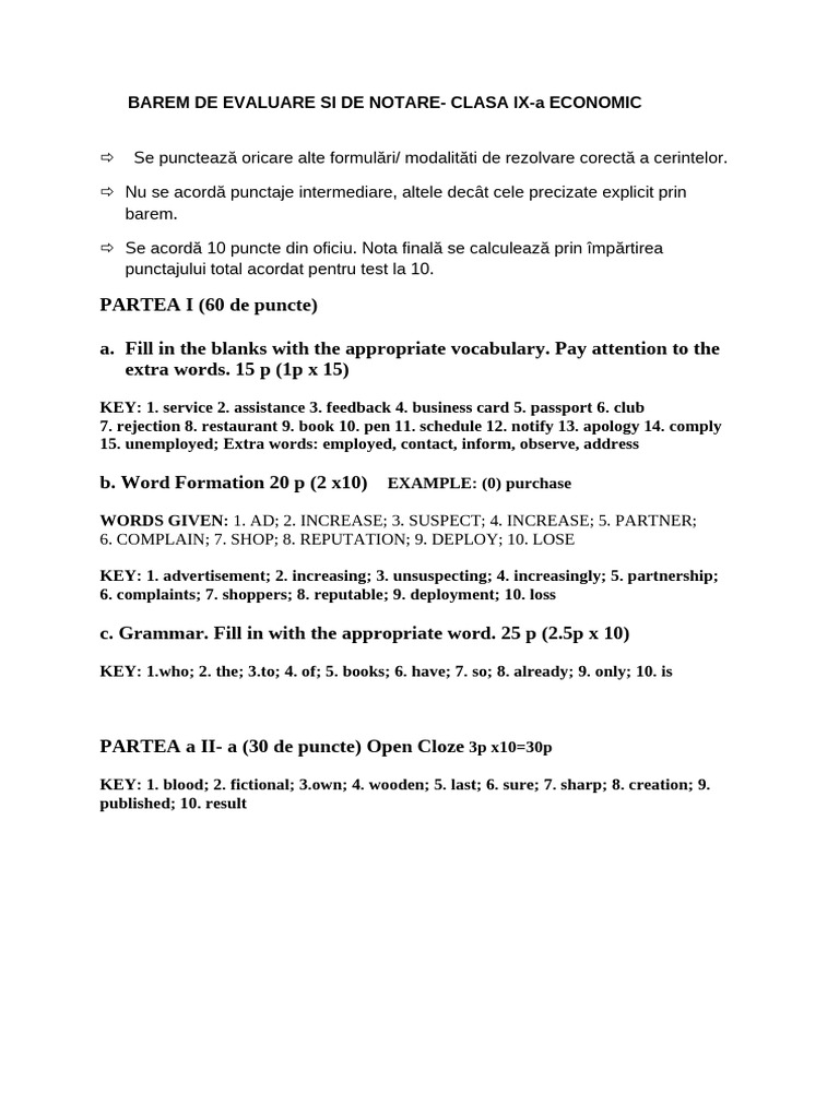 Barem Test Initial IX-a | PDF