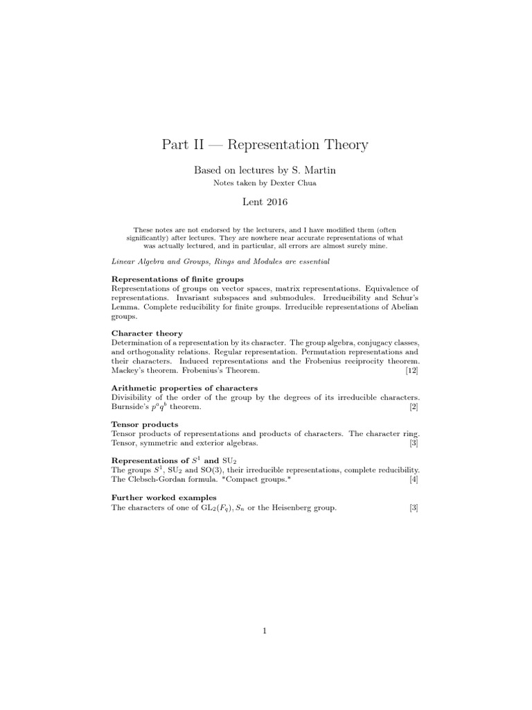 PartII_representation_theory | PDF | Representation Theory | Group ...