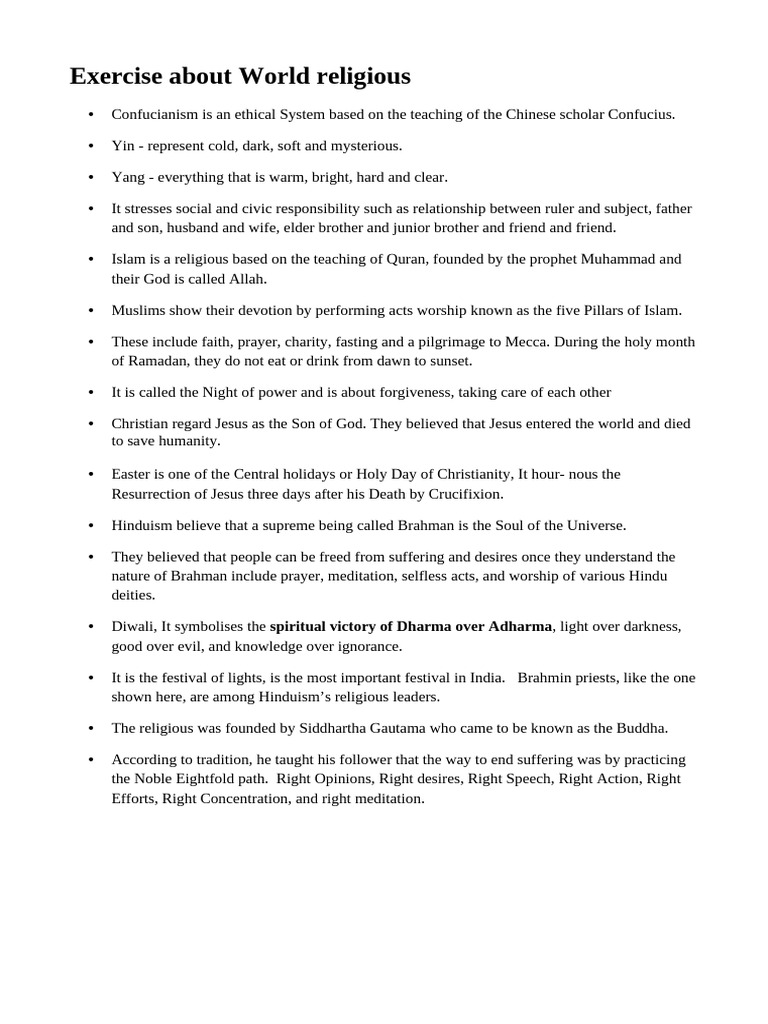 Exercise About Religious | PDF