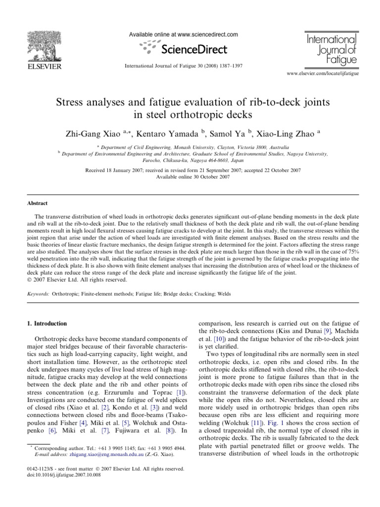 Stress Analyses and Fatigue Evaluation of Rib-To-Deck Joints in Steel ...