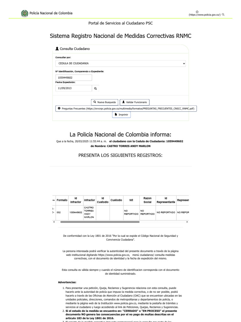 Consulta Registro Nacional Medidas Correctivas | PDF