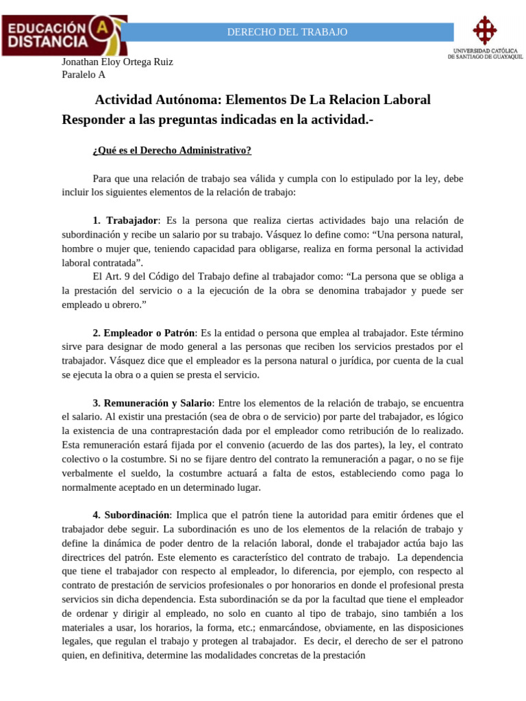 Actividad Autonoma Elementos de la Relac Laboral | PDF | Derecho ...