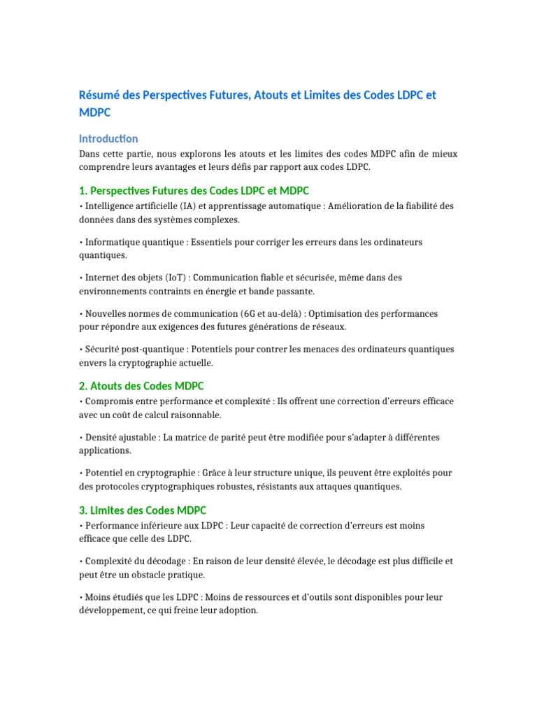 Atouts et limites des codes LDPC et MDPC | PDF
