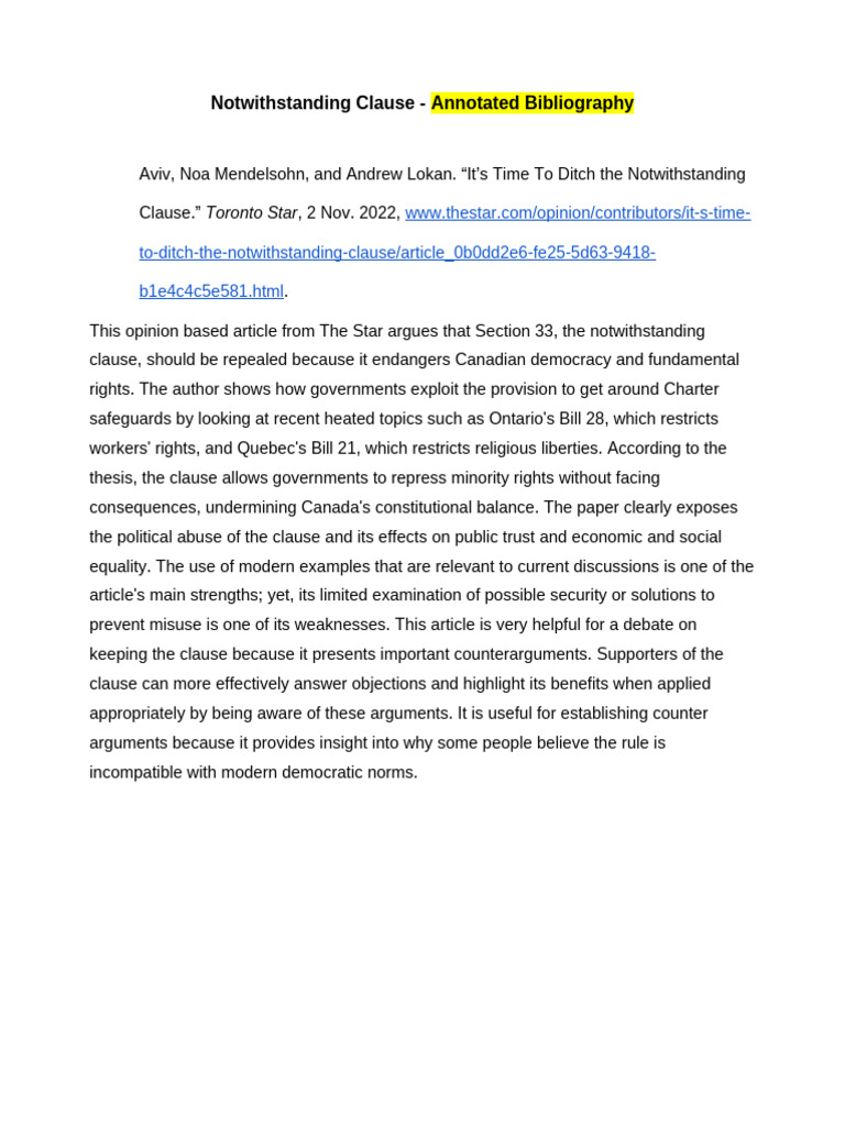 Notwithstanding Clause: A Balanced Debate | PDF | Human Rights | Justice