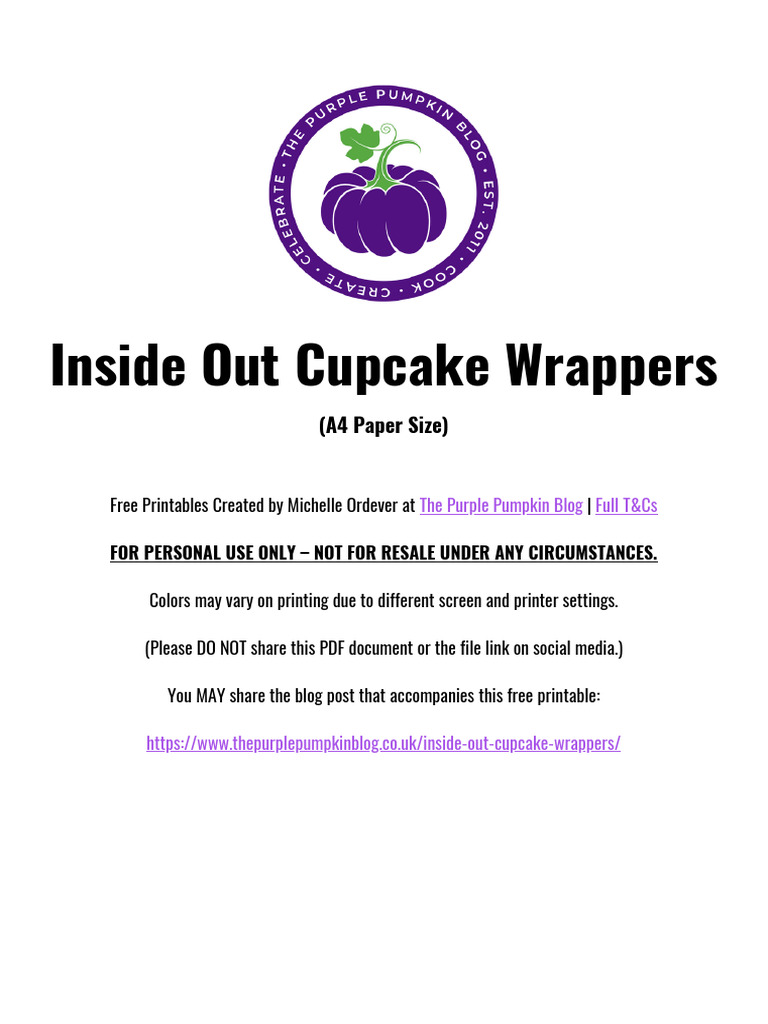 TPPB Free Printable Inside Out Cupcake Wrappers A4 | PDF