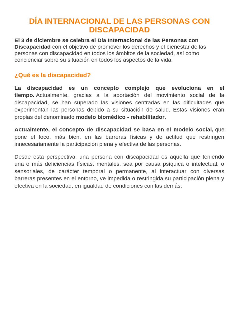 Día Internacional de la Discapacidad | PDF | Invalidez | Derechos humanos