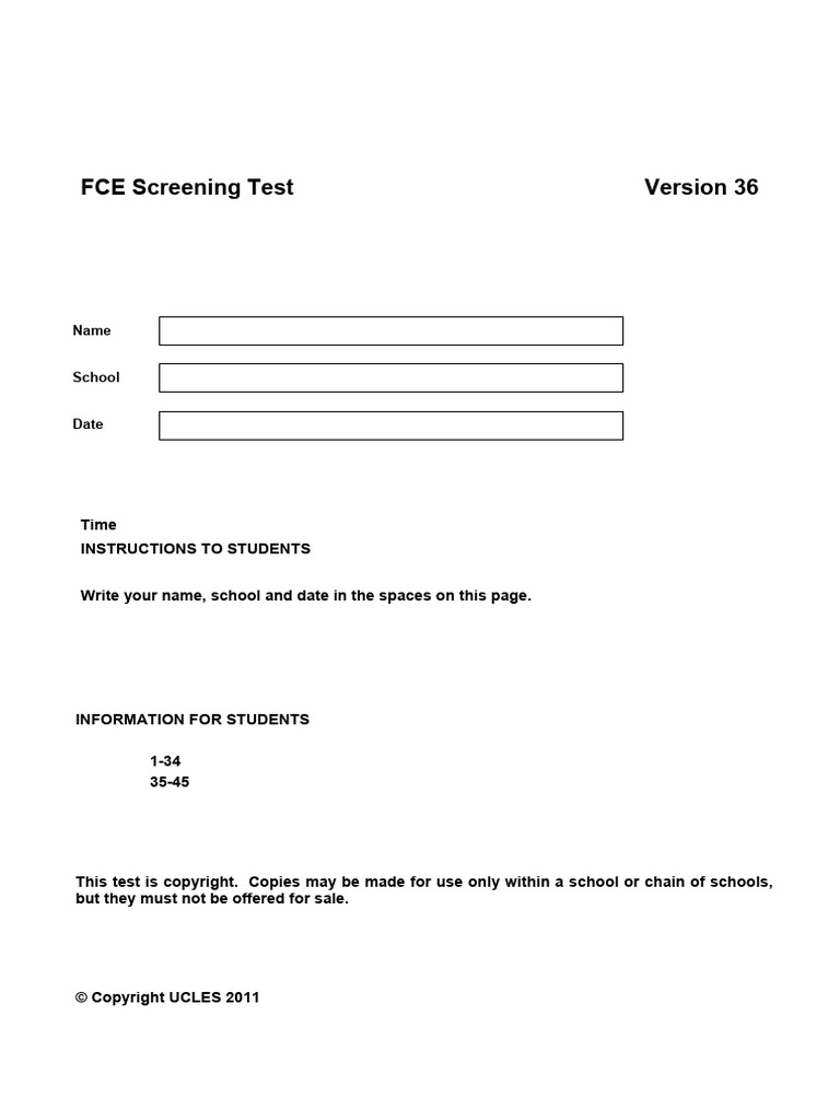 FCE Screening Test v36 | PDF | Underwater Diving