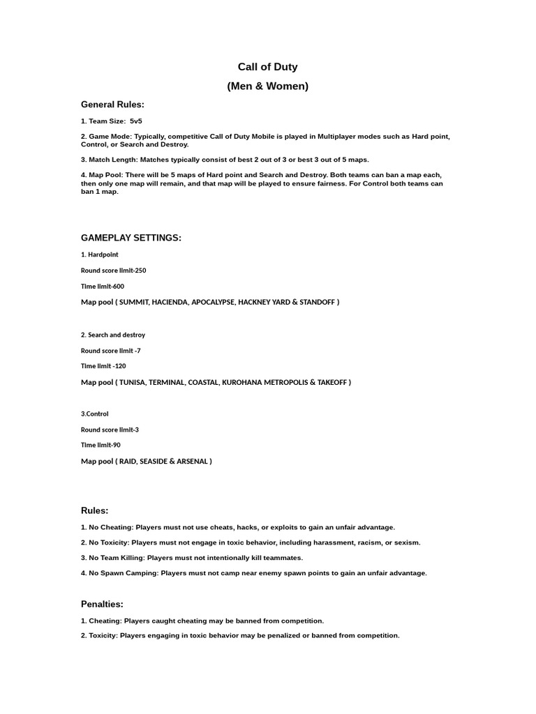 Call of Duty Mobile Tournament Rules | PDF