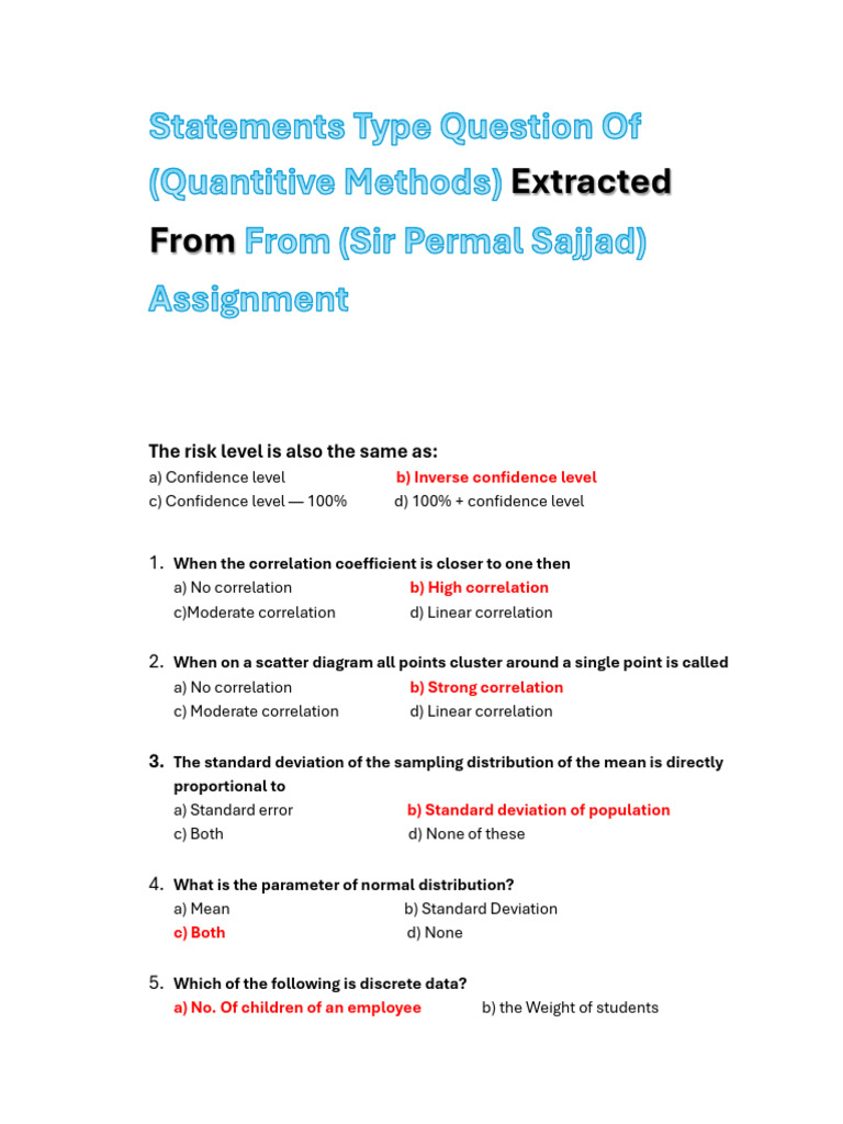 Statements Stype Question of (QM) | PDF | Standard Deviation | Variance