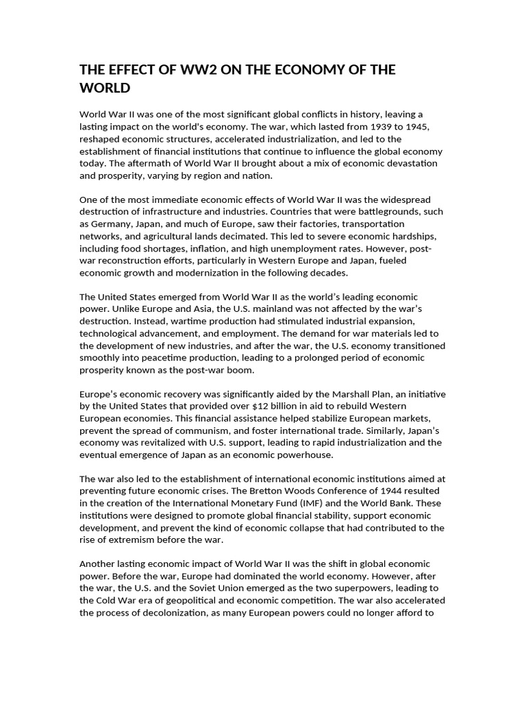 The Effect of WW2 On The Economy of The World | PDF | World War II ...