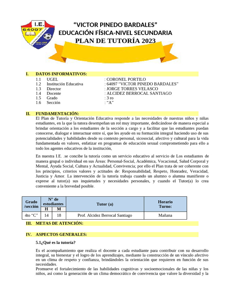 Plan de Tutoría 2023 en Educación Secundaria | PDF | Maestros | Escuelas