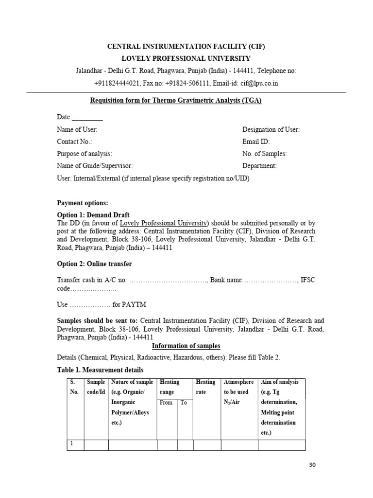 TGA Analysis Requisition Form | PDF | Physical Sciences