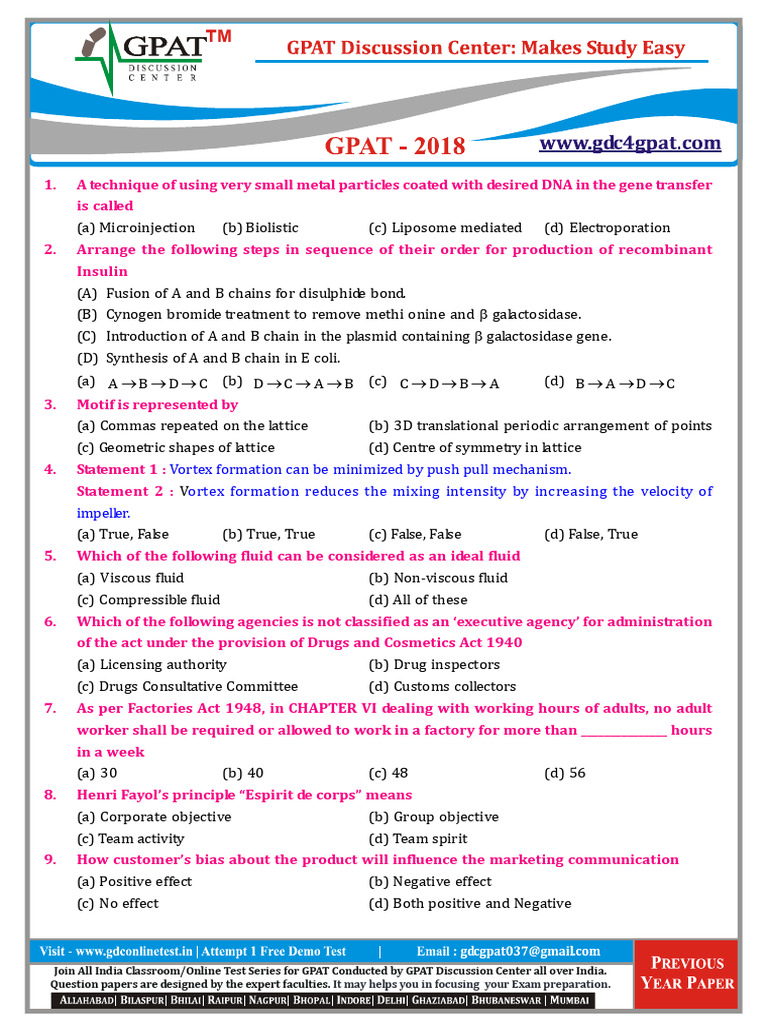 Py Gpat 2018 | PDF | Intermolecular Force | Pharmaceutical Formulation