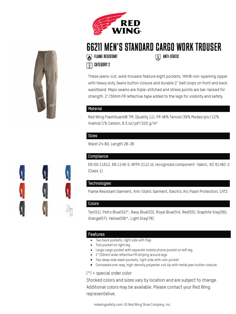 Red Wing Safety Boots - Men's Men's Standard Cargo Work Trouser 66211 | PDF