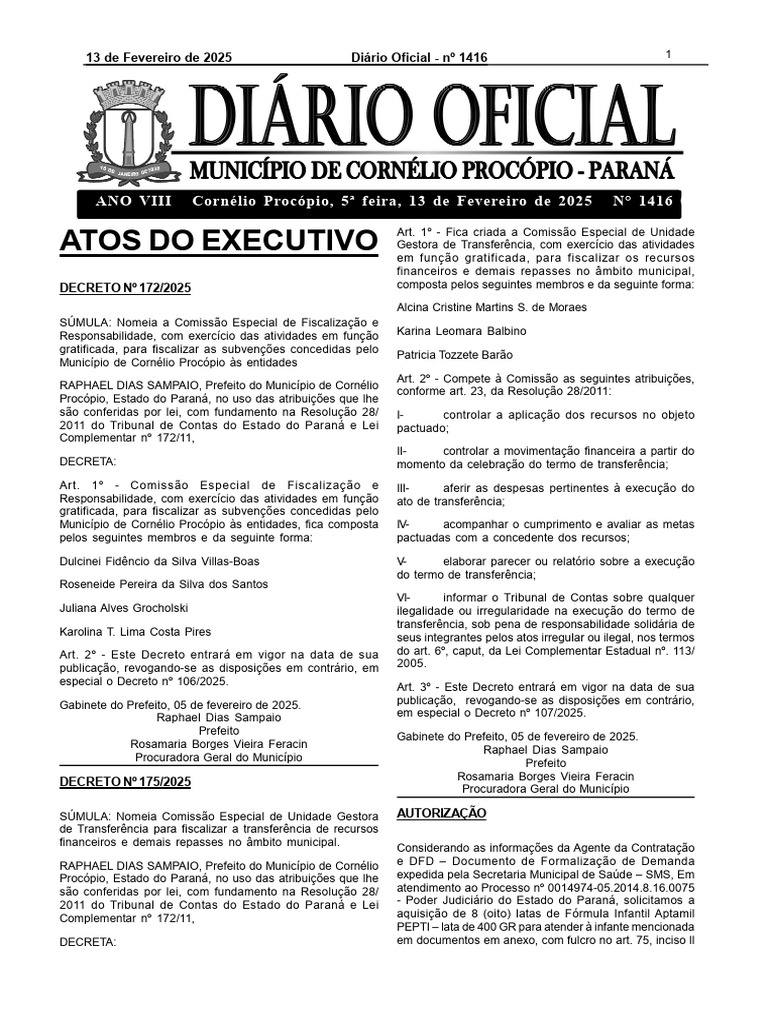 Atos do Executivo de Cornélio Procópio | PDF | Decreto