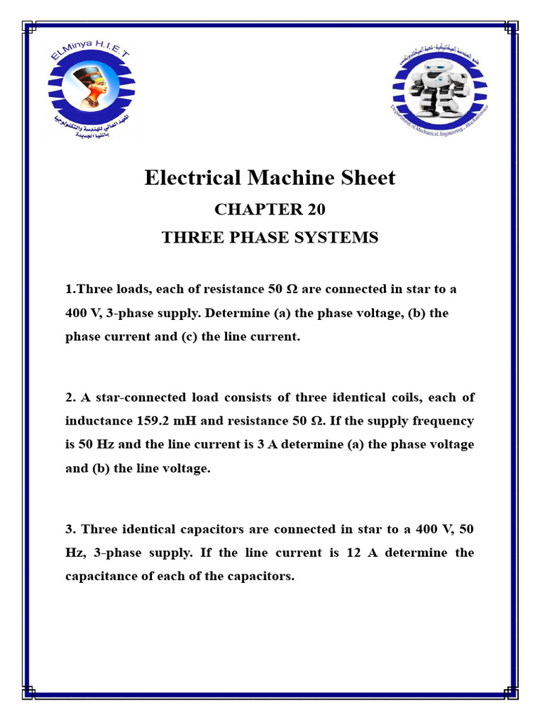 Electrical Machine Sheet (2) 2024 | PDF | Capacitor | Inductance