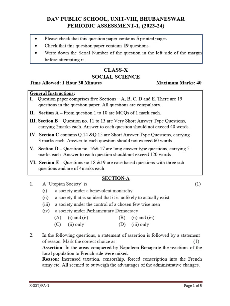 Assignment - X-SST PA-I QP 2023-24 | PDF | Italy