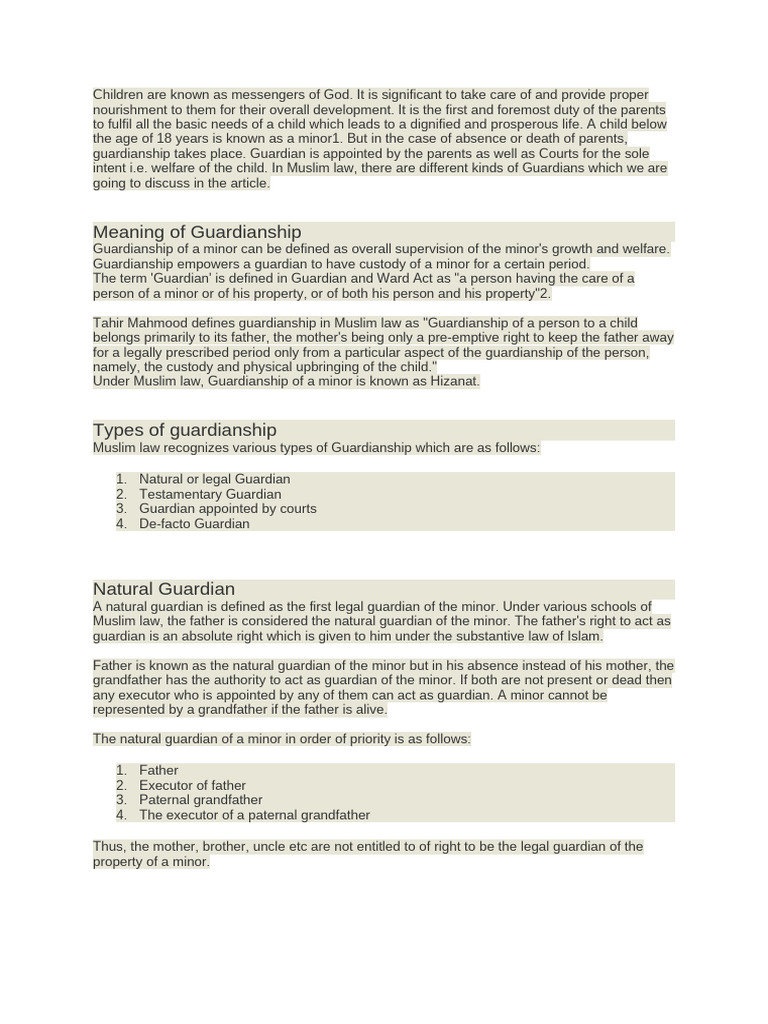 Guardian of Muslim Minor | PDF | Legal Guardian | Child Custody