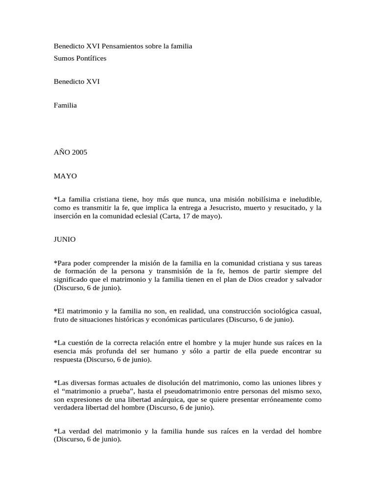 Reflexiones de Benedicto XVI sobre la familia | PDF | Amor | Familia