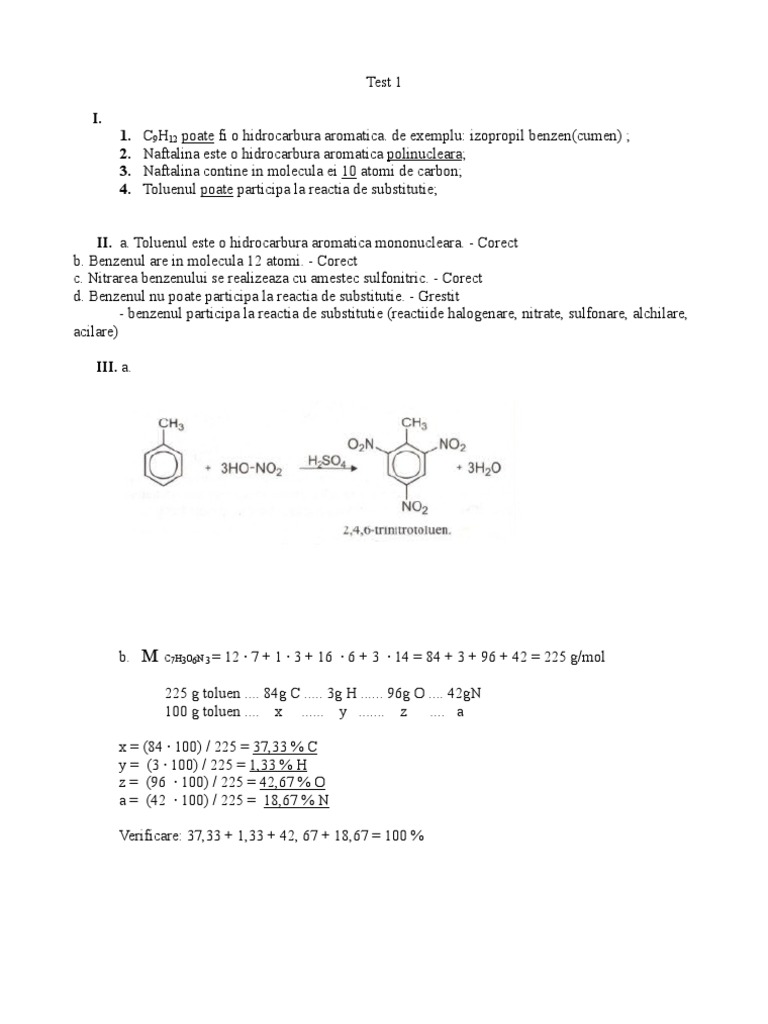 Test Chimie Clasa a10-A