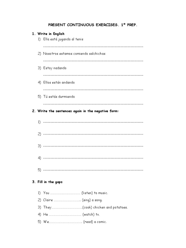 Present Continuous Exercises for Beginners | PDF