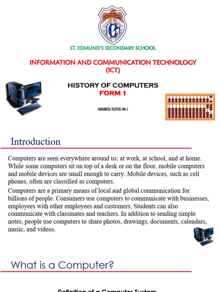 ICT History of Computers Form 1 Lesson Slides. Hakubeza | PDF ...