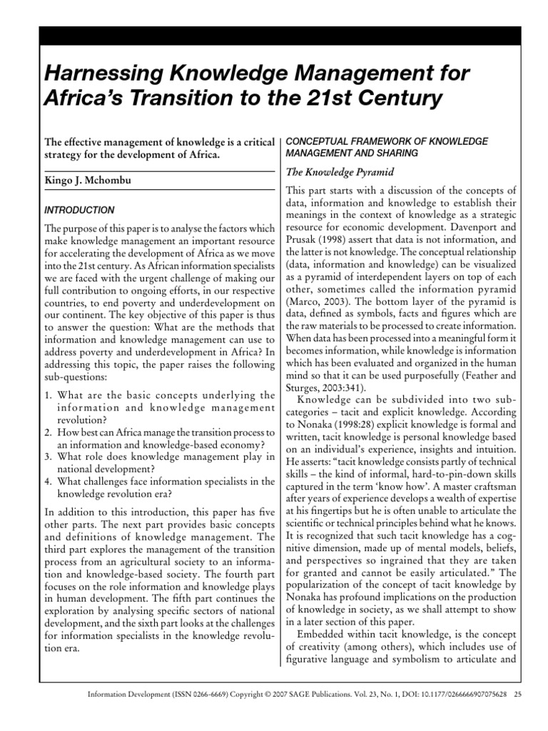 Harnessing Knowledge Management For Africa S Transition To The 21st ...