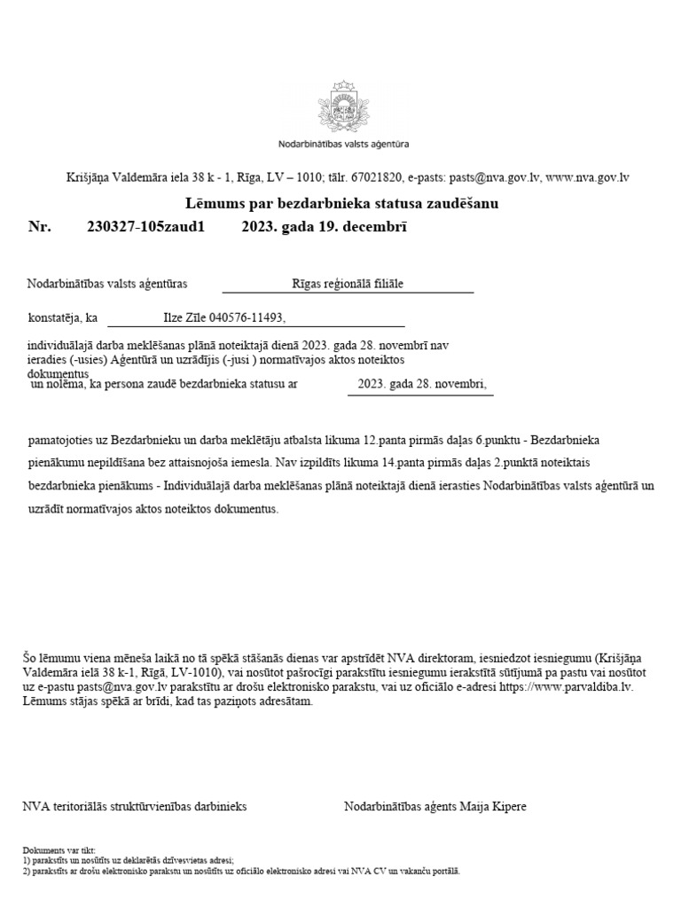 E-Lemums-Par-Bd-Statusa-Zaudesanu-Ilze Zīle | PDF