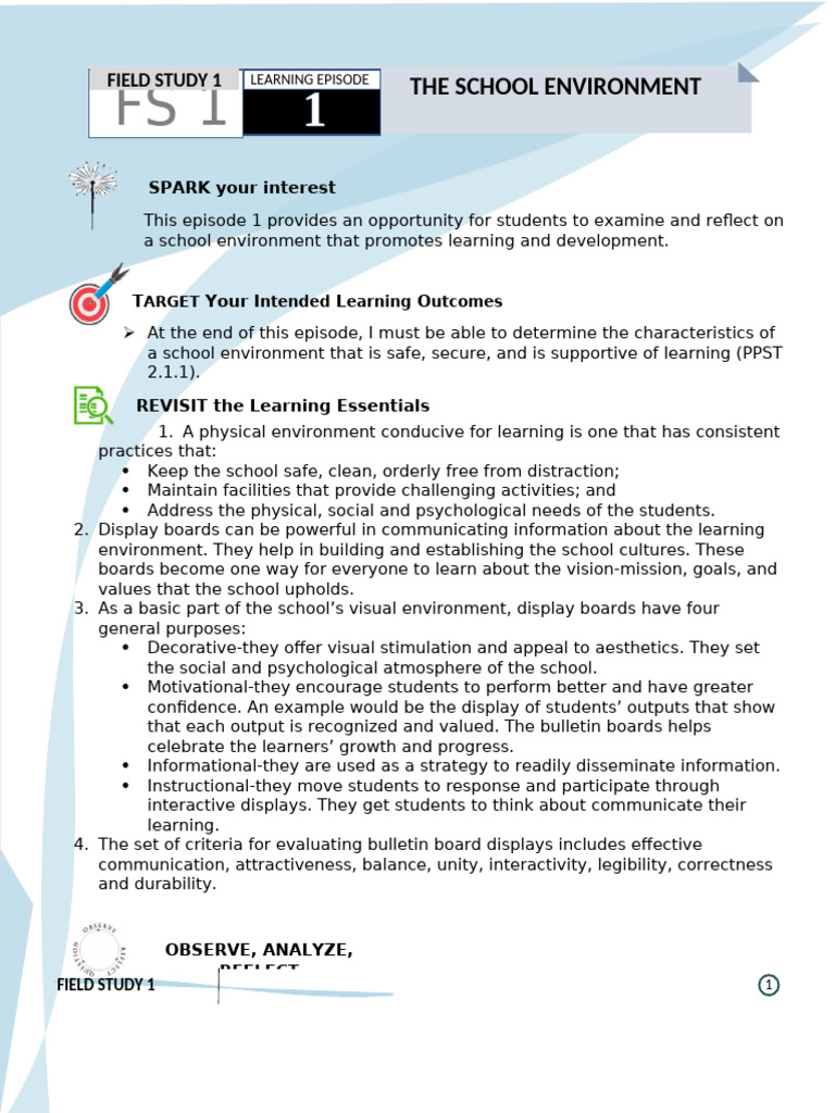 Characteristics Of A Supportive School Environment Pdf Learning