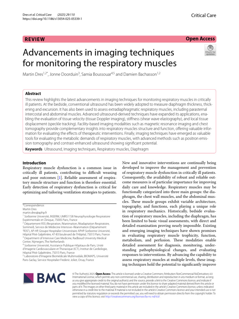 Imaging Techniques for Respiratory Muscle Monitoring | PDF | Medical ...