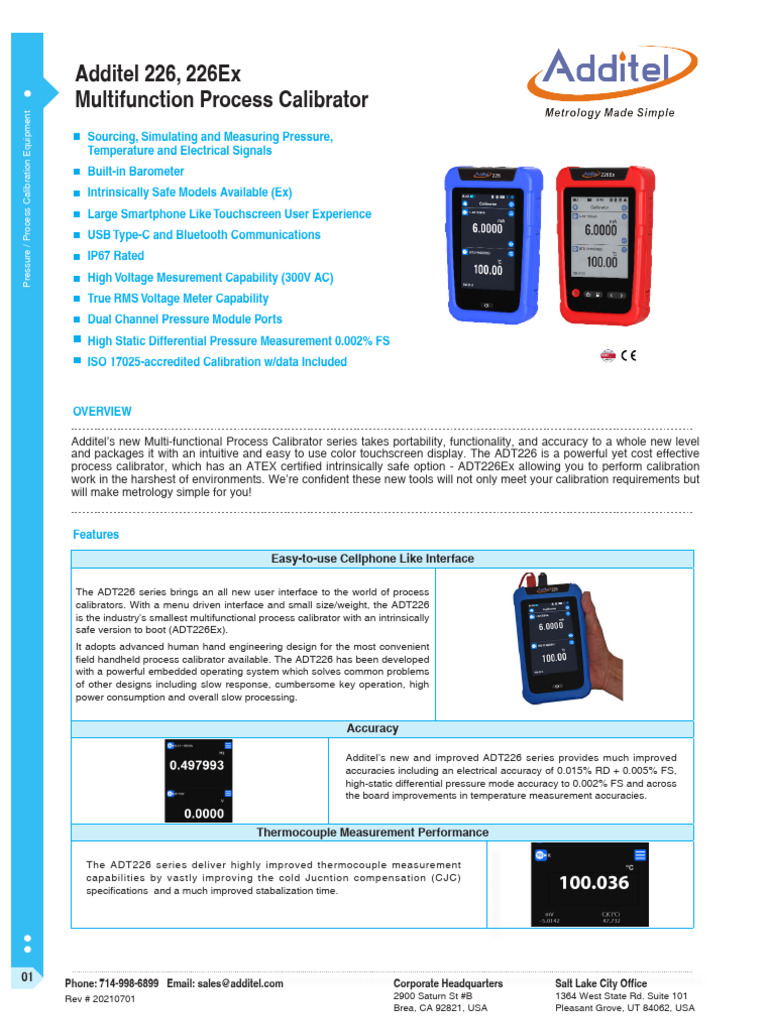 Additel 226 Multifunction Calibrator | PDF | Calibration | Pressure ...