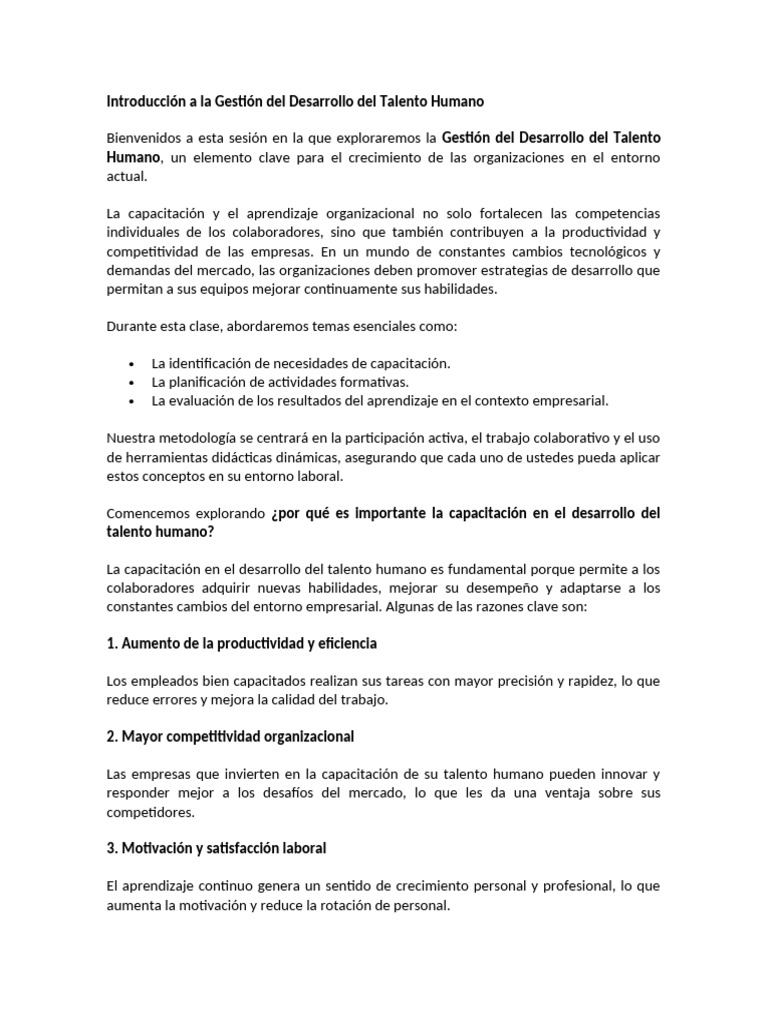 Introducción A La Gestión Del Desarrollo Del Talento Humano | PDF ...