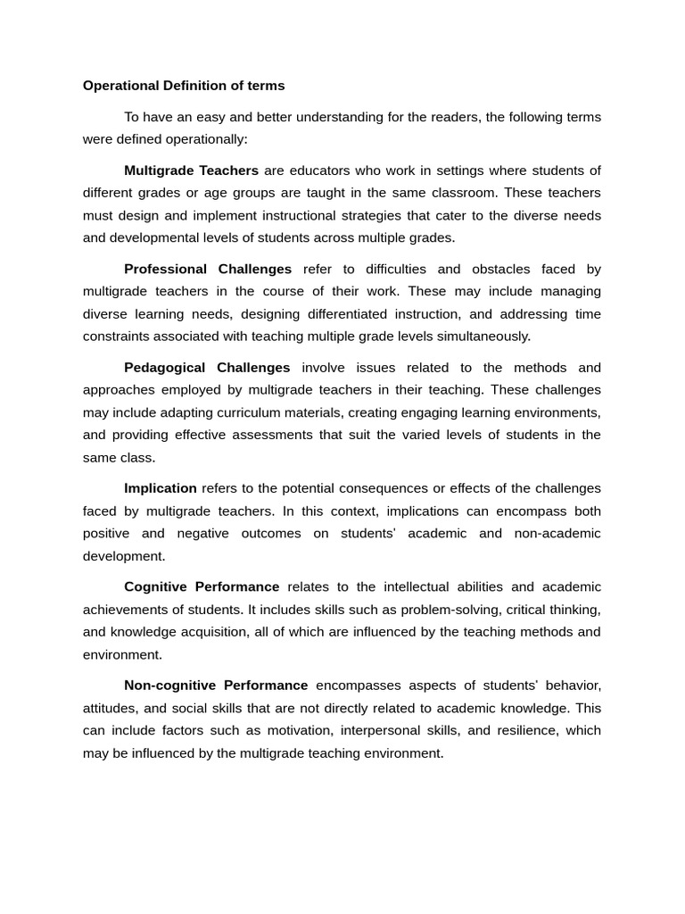 Operational Definition of Terms | PDF