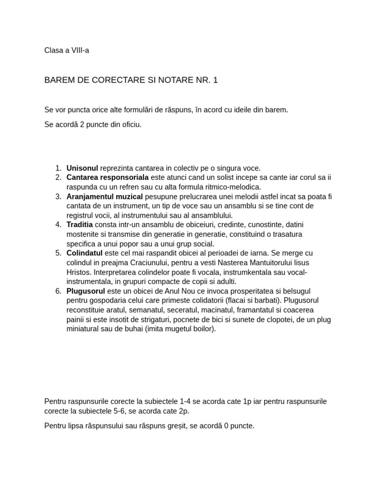 Barem de Corectare Test A8a NR 1 | PDF