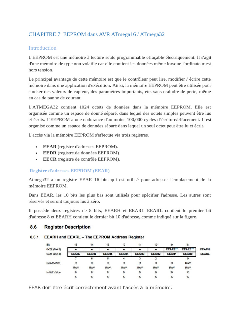 Utilisation de l'EEPROM dans AVR | PDF | Mémoire (informatique ...