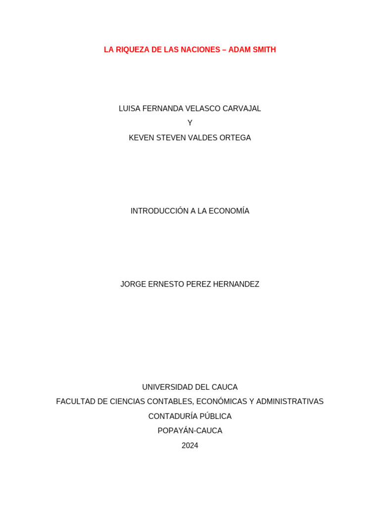 Análisis del Dinero en Adam Smith | PDF | Comercio | La riqueza de las ...