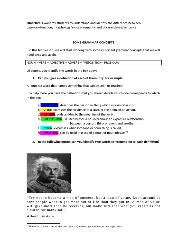 Lesson 1 - SOME GRAMMAR CONCEPTS | PDF | Noun | Verb