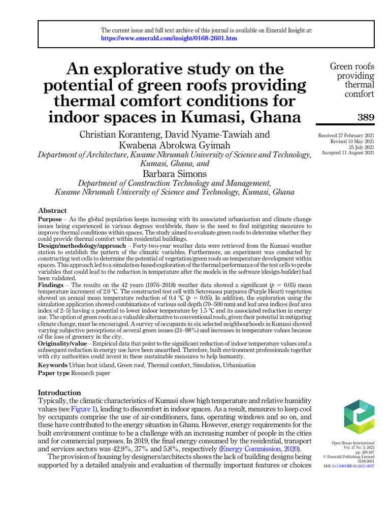 Green Roofs for Thermal Comfort in Kumasi | PDF | Simulation | Temperature