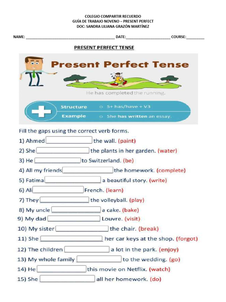 Guía de Trabajo: Present Perfect Noveno | PDF