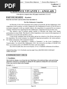 EXAMEN REGIONAL 2025 ANGLAIS BEPC PDF