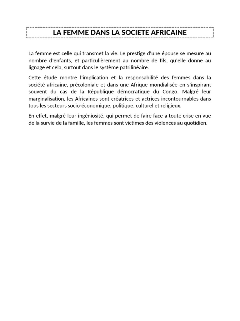 Rôle et défis des femmes en Afrique | PDF