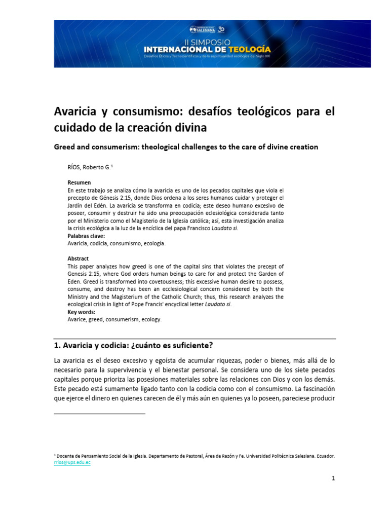 Avaricia y Ecología: Desafíos Teológicos | PDF | Sustentabilidad | Codicia